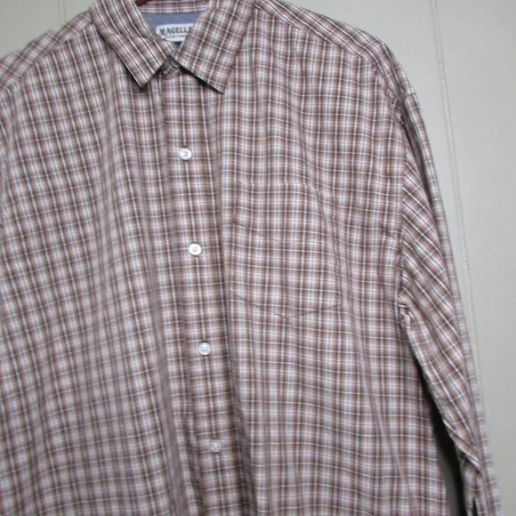 Magellan Sportswear Button Up Shirt XL Plaid Brown White - Picture 7 of 15